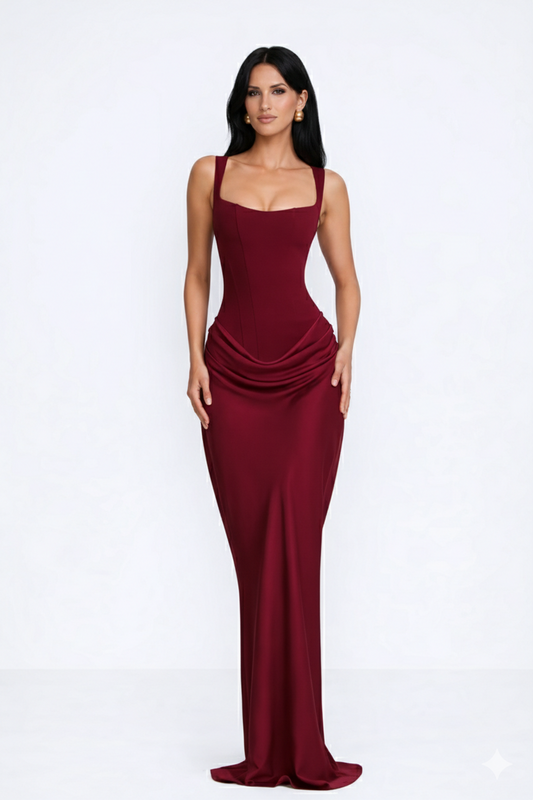 VESTIDO CON ESCOTE CUADRADO Y ESPALDA ABIERTA